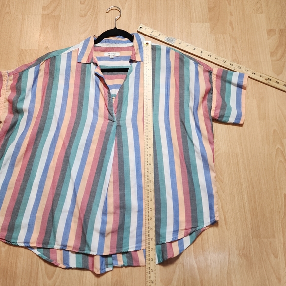 Madewell Button-Back Short Sleeve Shirt Festival Stripe Size Medium Cotton - Picture 11 of 16